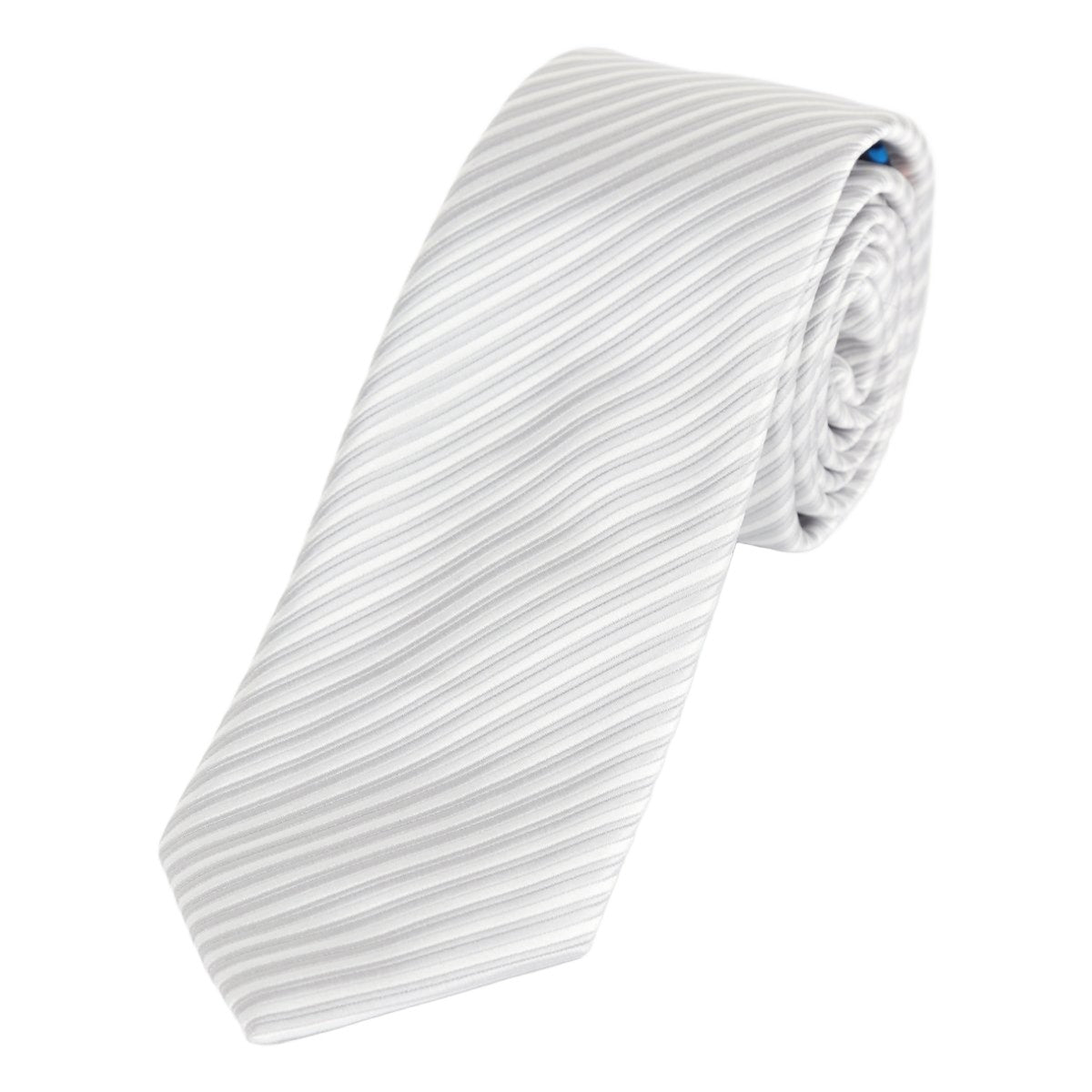 Silver/White Luxury Diagonal Striped Weave Neck Tie