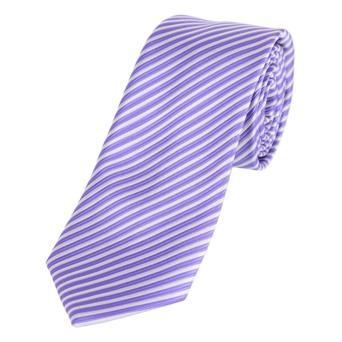 Purple/White Luxury Diagonal Striped Weave Neck Tie