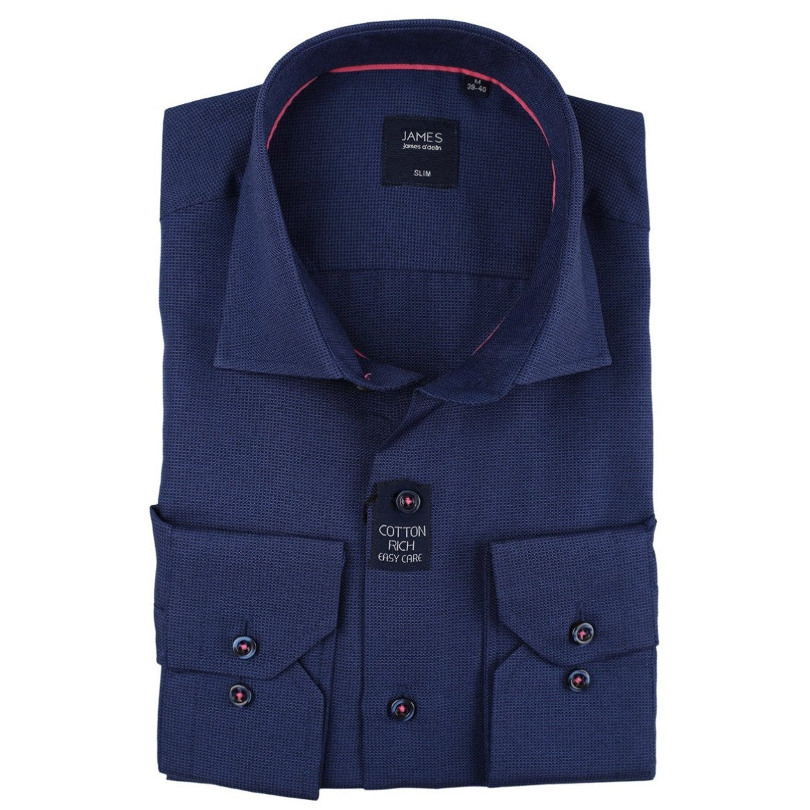 mens long sleeve navy business shirt in a textured cotton weave