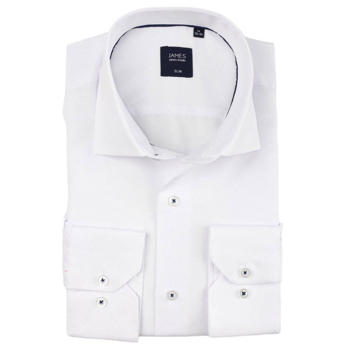 White Cotton Rich Textured Weave Slim Fit Long Sleeve Shirt