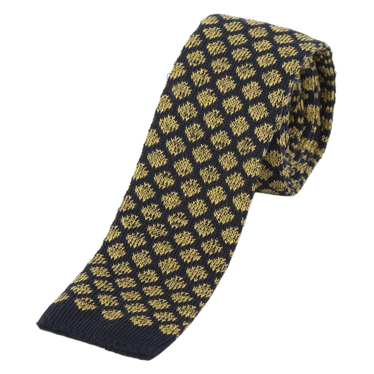 Navy/Gold Geometric Mens Knitted Tie