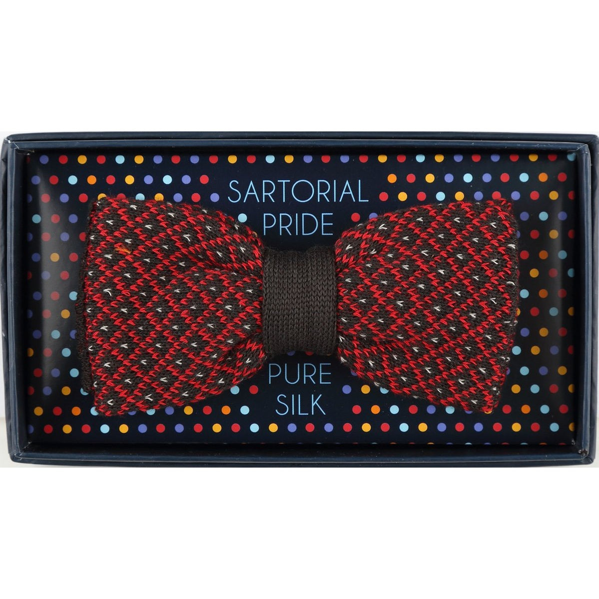 Brown/Red Spotted Check Mens Italian Knitted Bow Tie