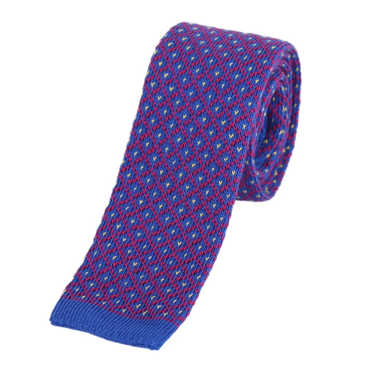 Magenta/Royal Spotted Check Mens Knitted Tie