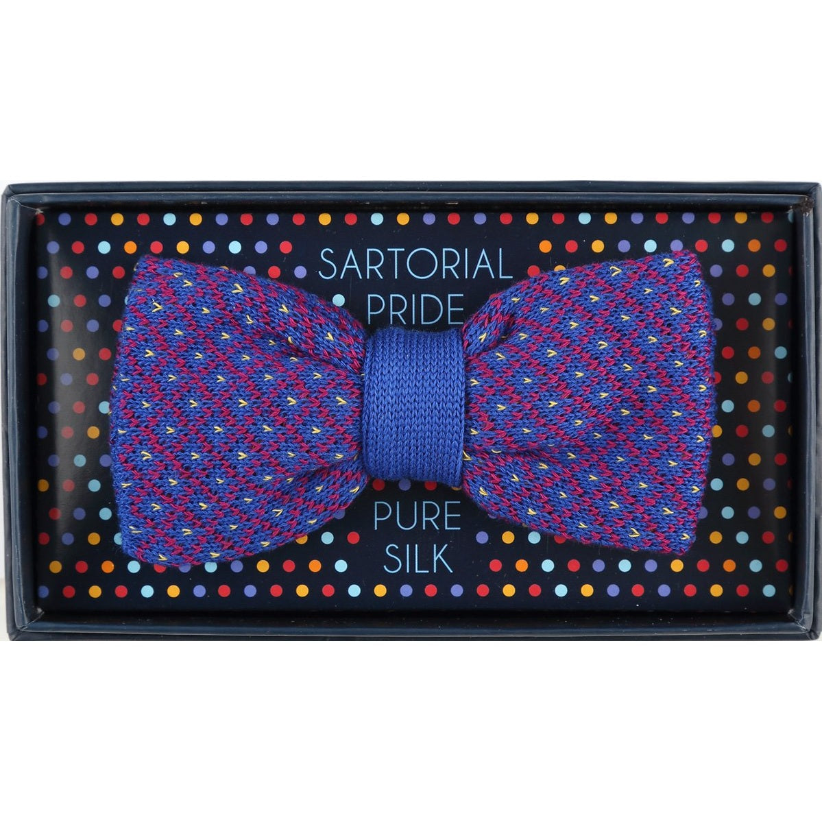 Royal/Magenta Spotted Check Mens Italian Knitted Bow Tie
