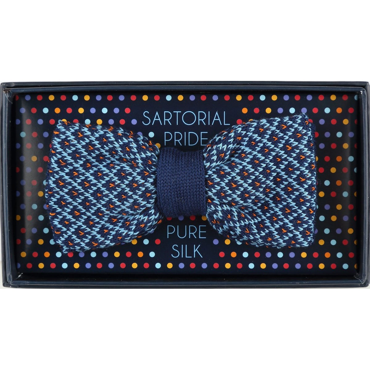 Navy/ Sky Spotted Check Mens Italian Knitted Bow Tie