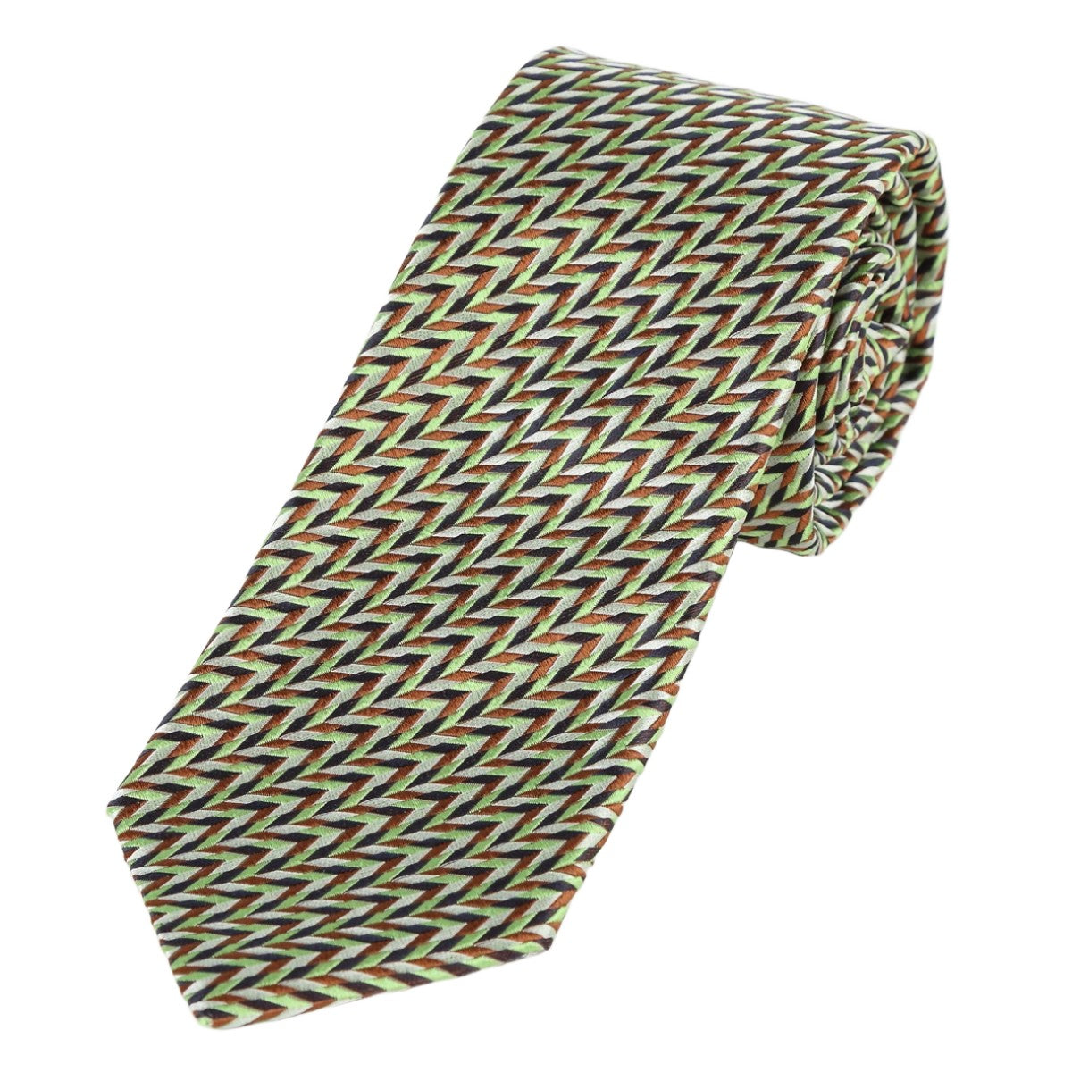 Soft Green/Tan Zig Zag Mens Italian Silk Neck Tie