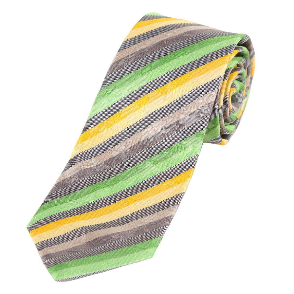 Green/Silver/Gold Paisley Stripe Italian Silk Neck Tie