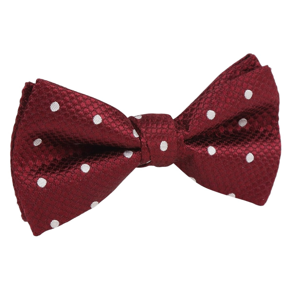 Burgundy/White Luxury Silk Polka Dot Weave Single Dimple Bow Tie
