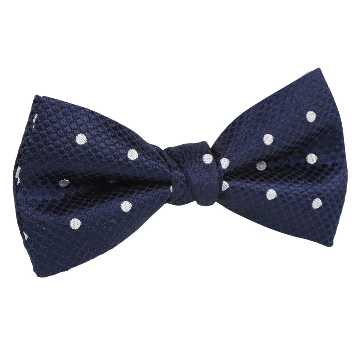 Navy/White Luxury Silk Polka Dot Weave Single Dimple Bow Tie
