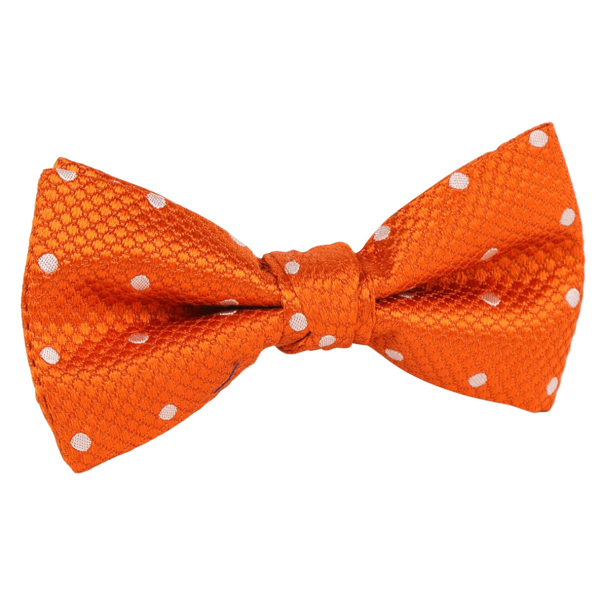 Orange/White Luxury Silk Polka Dot Single Dimple Silk Bow Tie
