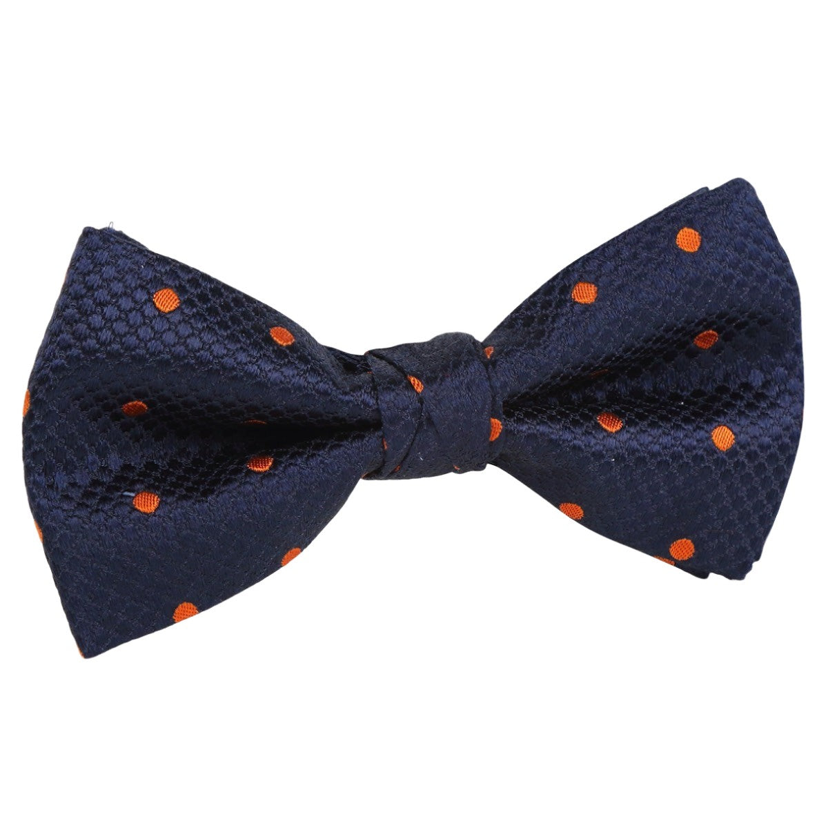 Navy/Orange Luxury Silk Polka Dot Single Dimple Bow Tie