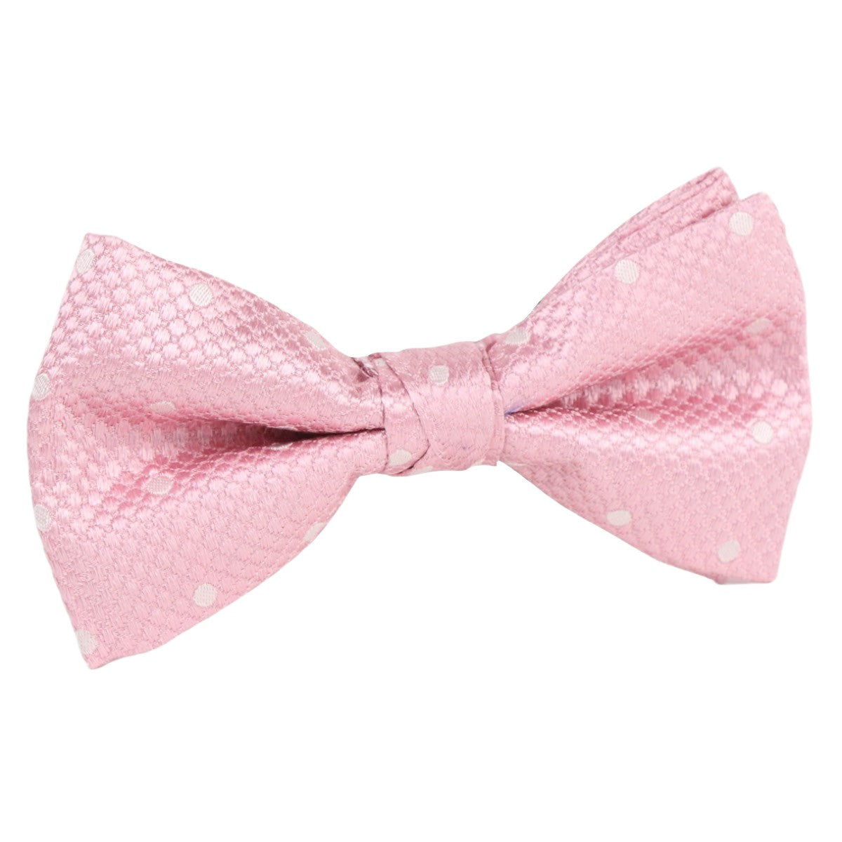 Pink/White Luxury Silk Polka Dot Single Dimple Bow Tie