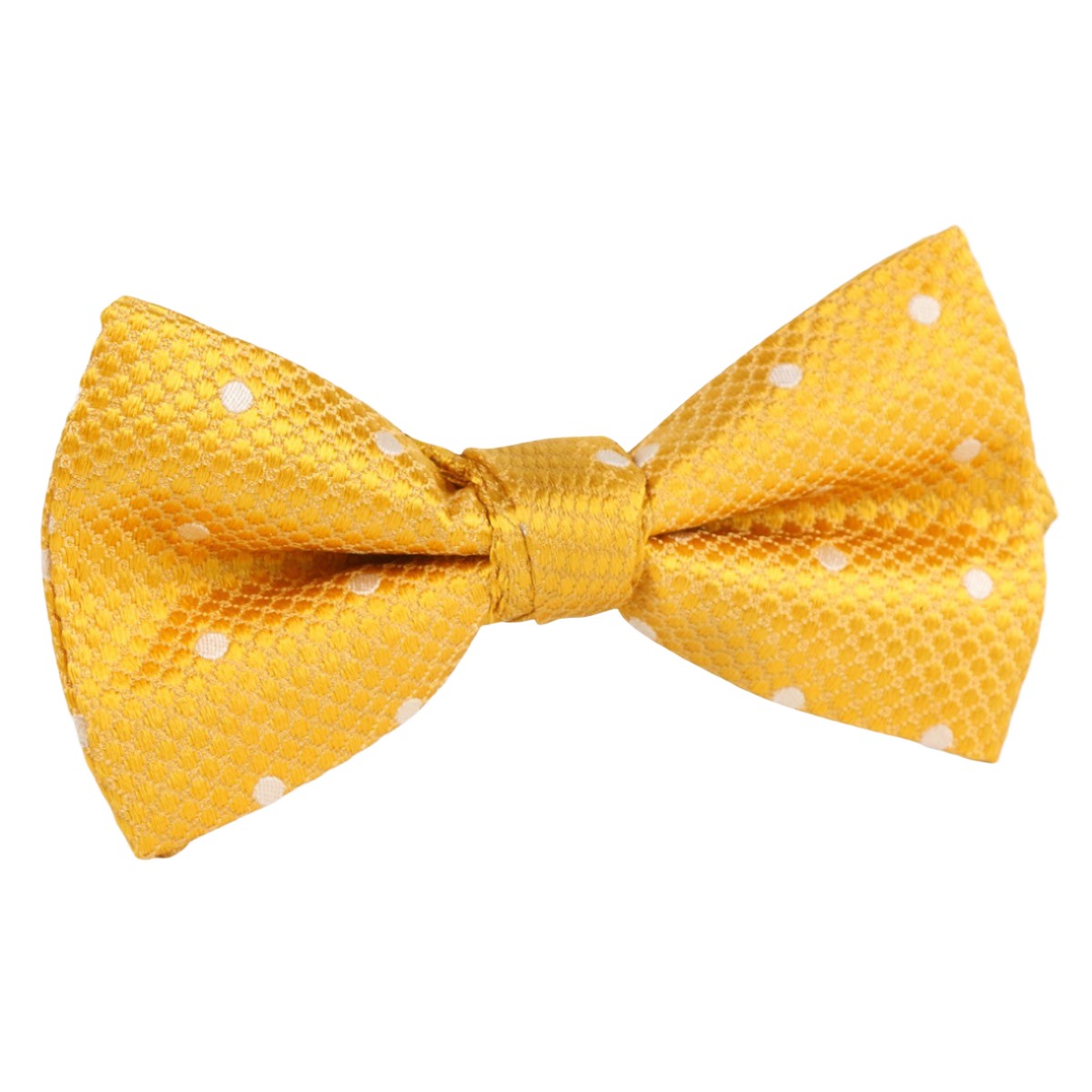 Gold/White Luxury Silk Polka Dot Single Dimple Silk Bow Tie