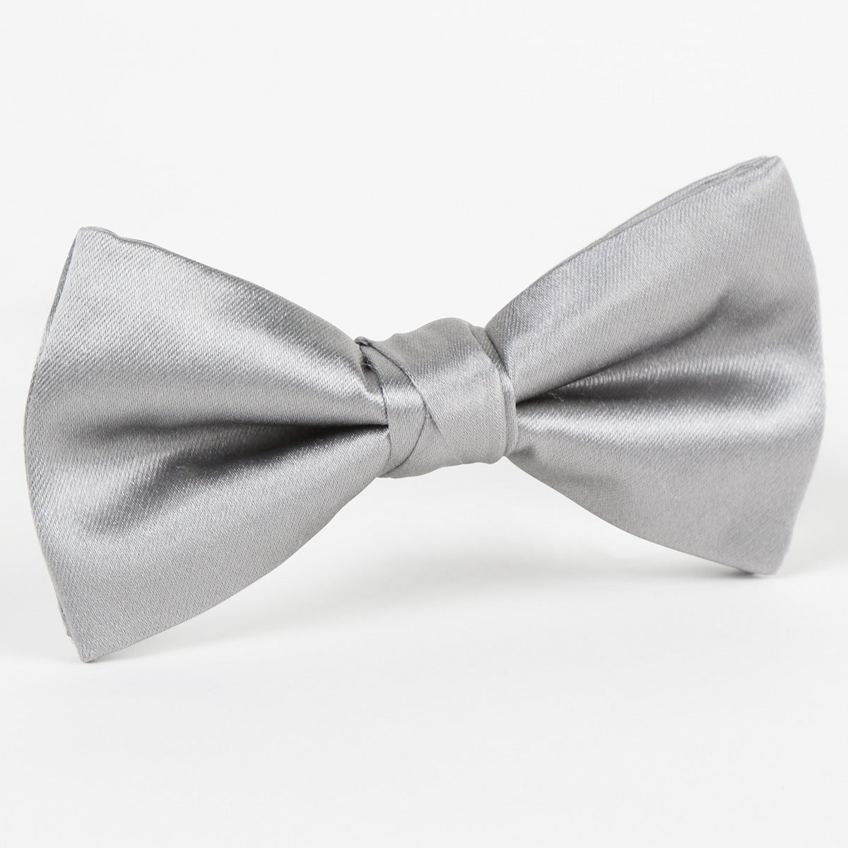 Silver Luxury Silk Satin Weave Single Dimple Bow Tie