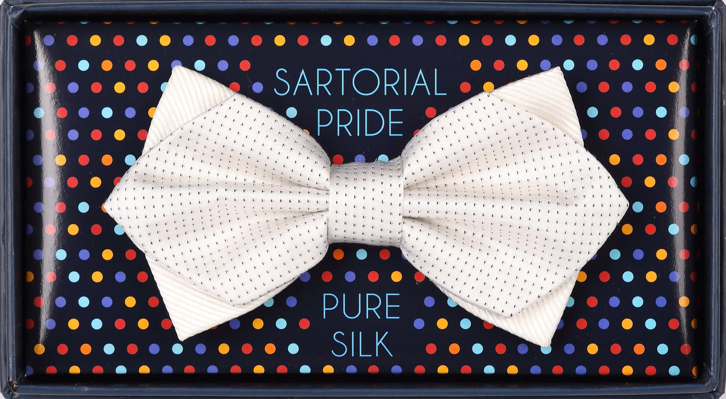 Off White Luxury Pure Silk Combo PinPoint Satin/Twill Weave Bow Tie