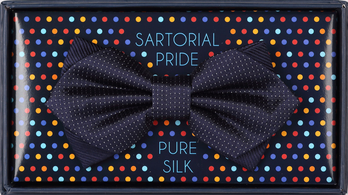 Navy Luxury Pure Silk Combo PinPoint Satin/Twill Weave Bow Tie