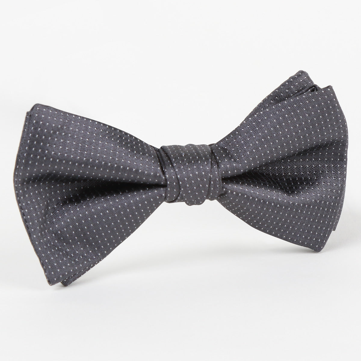 Charcoal/White Luxury Pure Silk PinPoint Satin Weave Bow Tie
