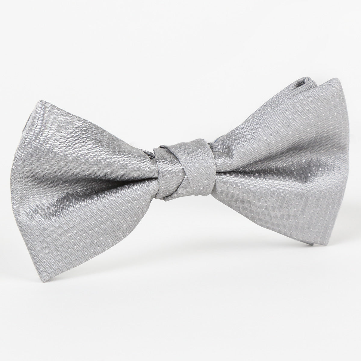 Silver/White Luxury Silk Pin Point Satin Weave Single Dimple Bow Tie