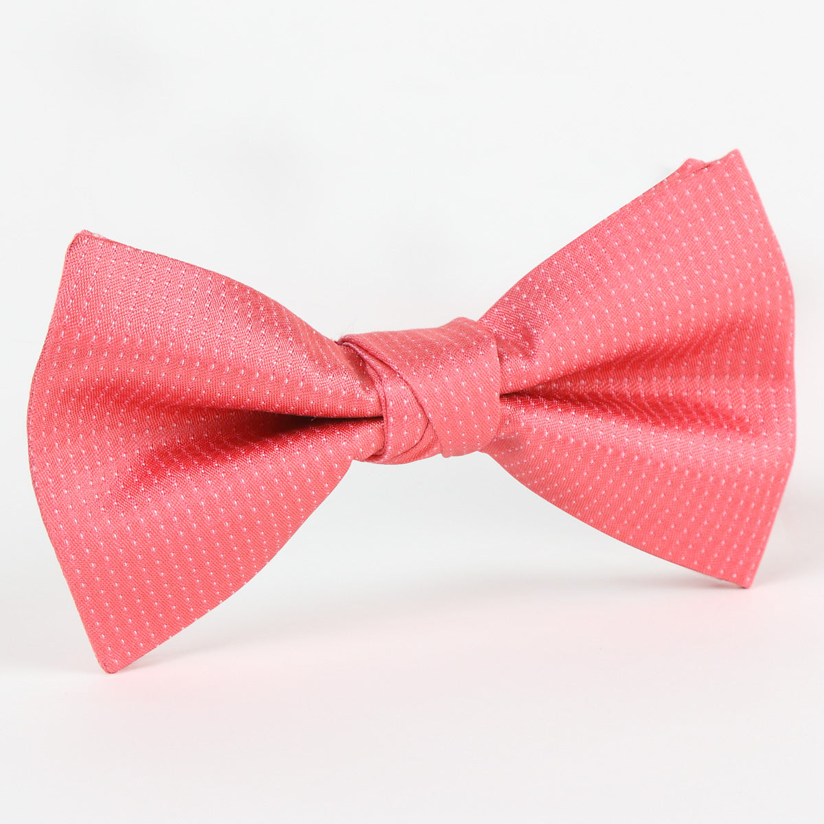 Coral/White Luxury Silk Pin Point Satin Weave Single Dimple Silk Bow Tie