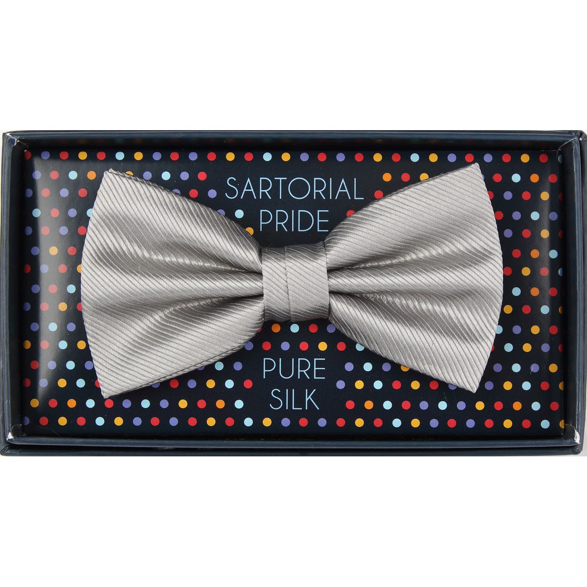 Silver Pure Silk Twill Weave Bow Tie