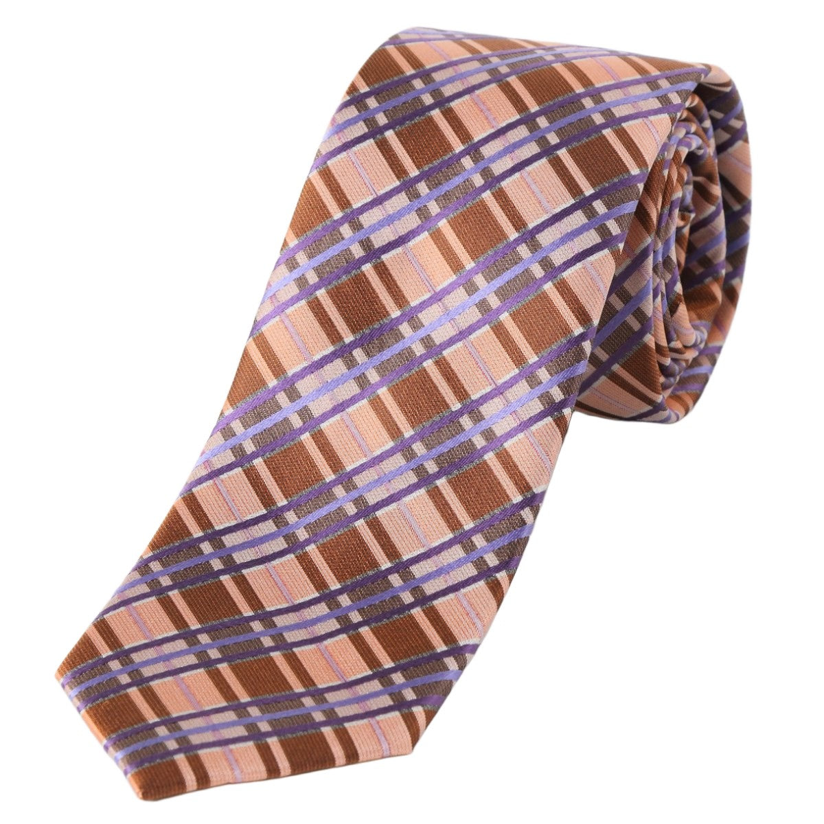 Orange/Purple Check Mens Silk Neck Tie