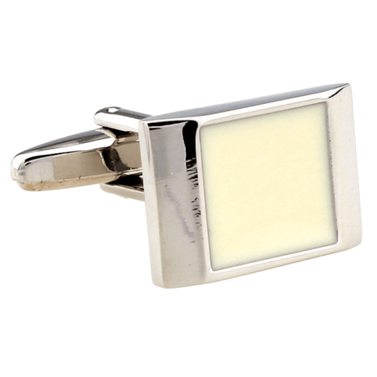 Silver/Beige Enamel Cuff Links