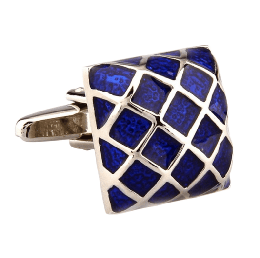 Silver/Blue Enamel Grill Square Cuff Links