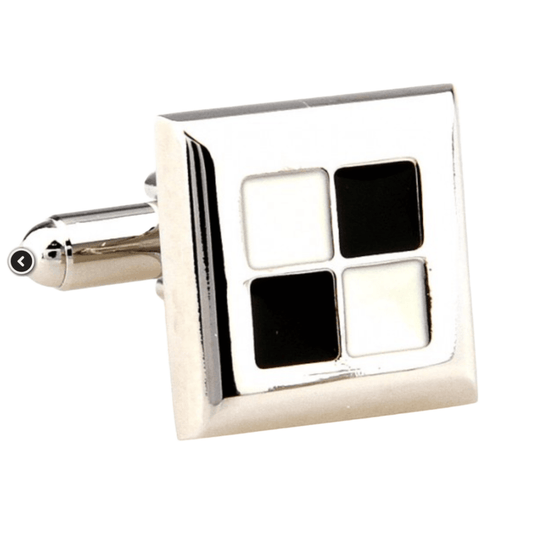 Silver/Black/White Check Cuff Links