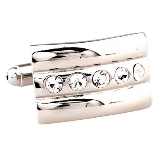 Silver Crystal Curved Cuff Links