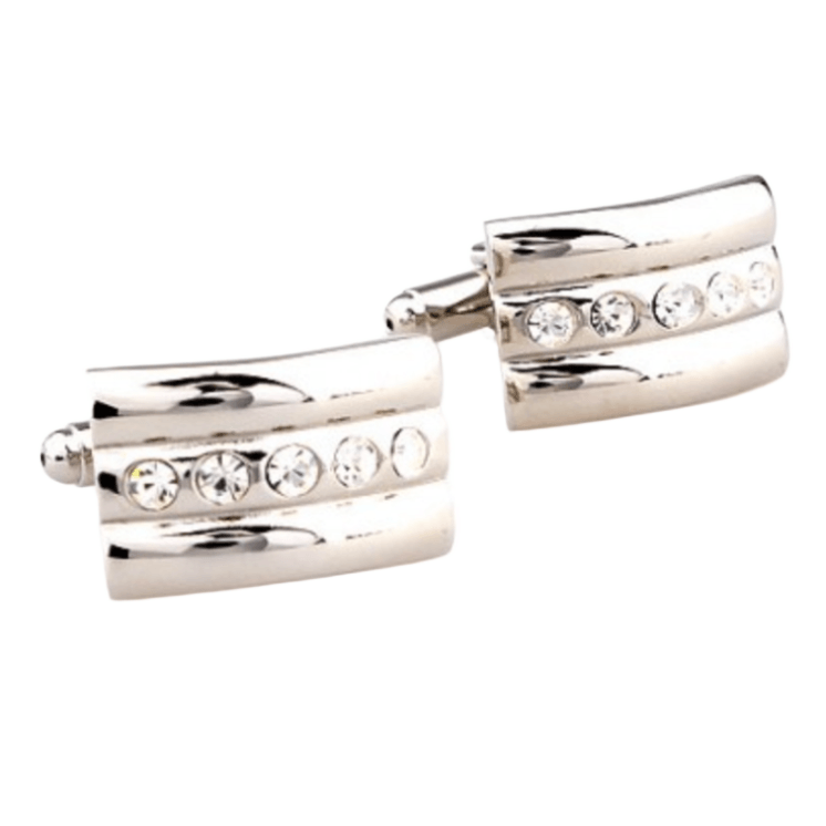 Silver Crystal Curved Cuff Links