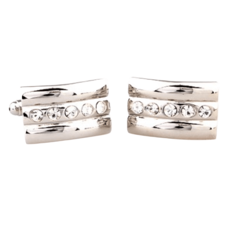 Silver Crystal Curved Cuff Links