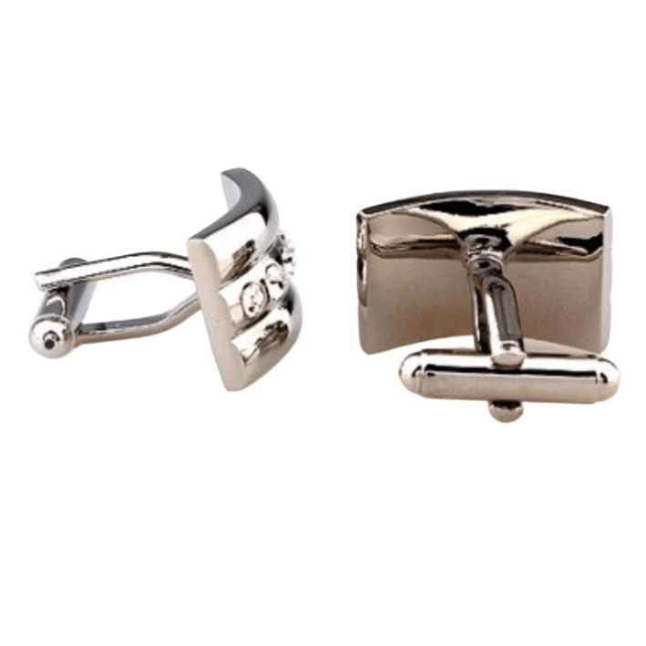 Silver Crystal Curved Cuff Links
