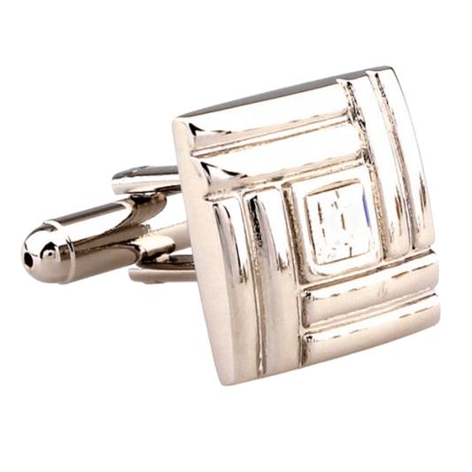 Silver Geometric Crystal Square Cuff Links