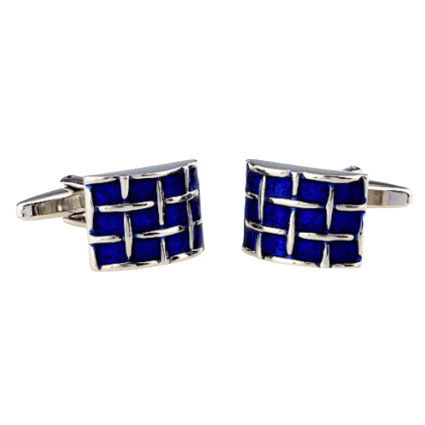 Silver/Blue Curved Weave Cuff Links