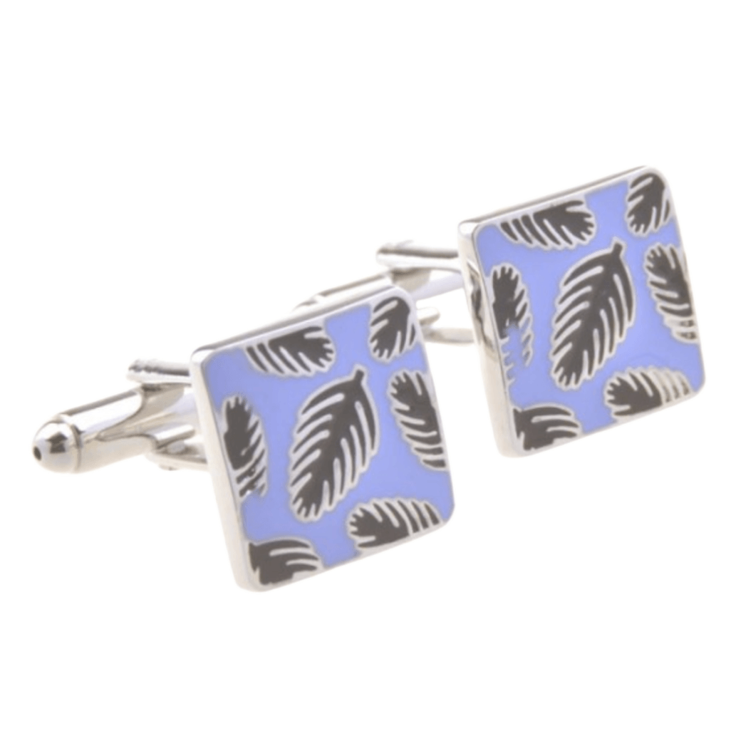 Silver/Lilac/Black Palm Enamel Cuff Links