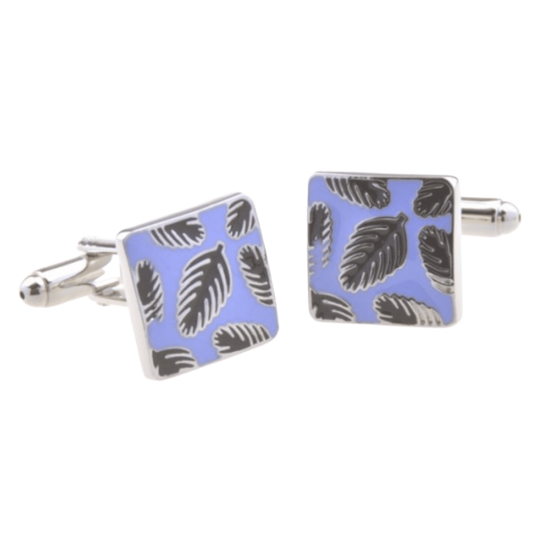 Silver/Lilac/Black Palm Enamel Cuff Links
