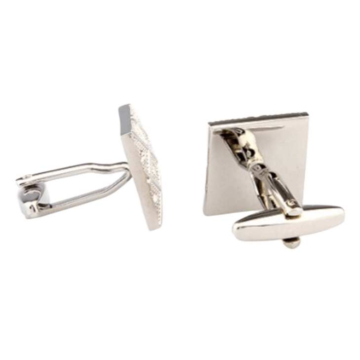 Silver Crystal Square Grid Cuff Links