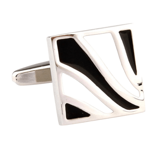 Silver/Black/White Wave Enamel Cuff Links