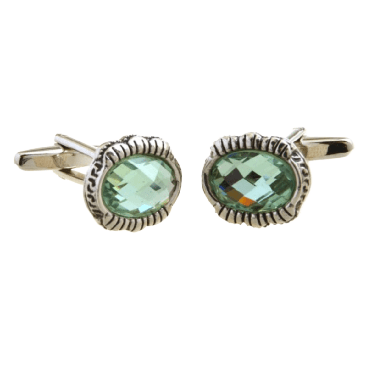 Silver/Aqua Vintage Oval Cuff Links
