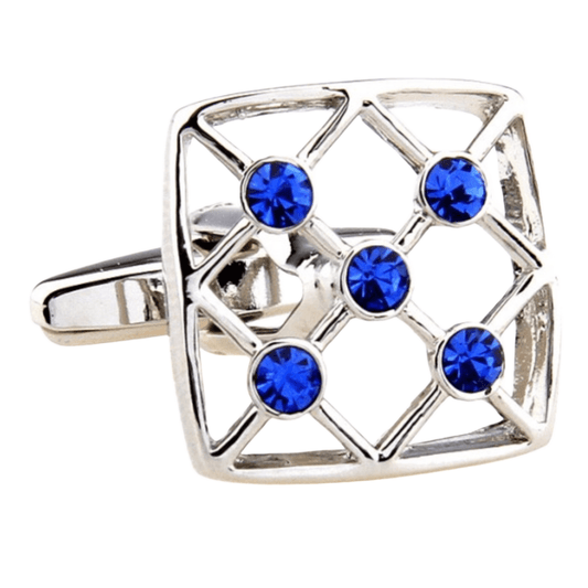 Silver/Blue Crystal Hollow Square Cuff Links