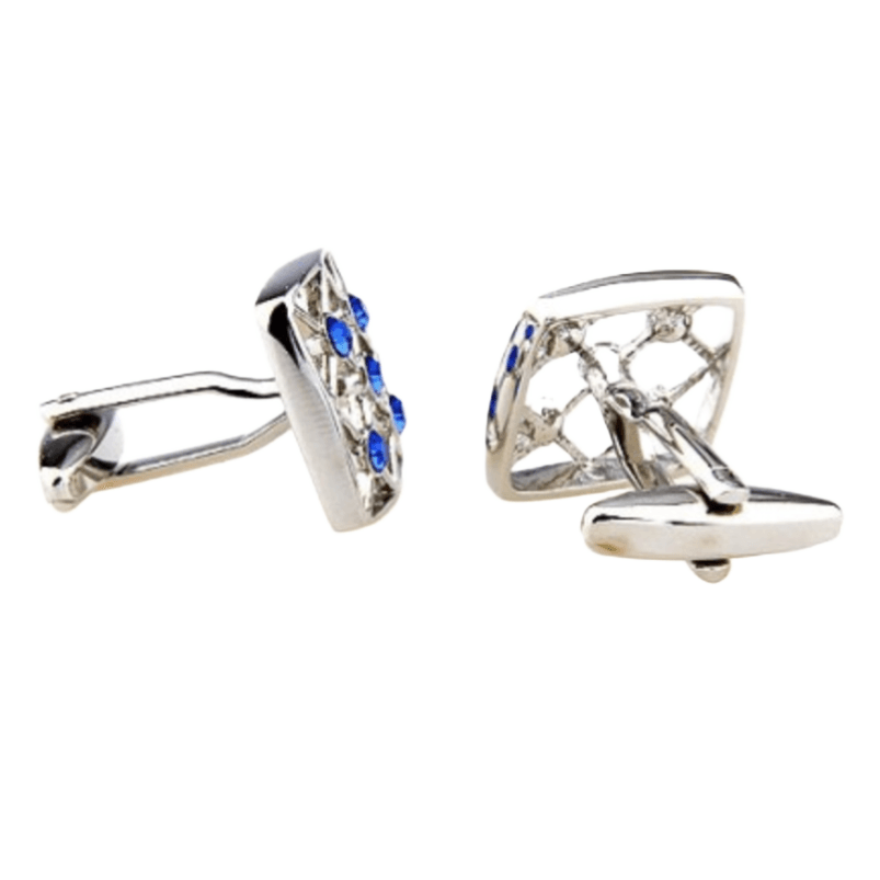 Silver/Blue Crystal Hollow Square Cuff Links