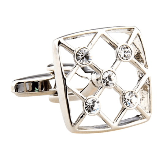 Silver Crystal Hollow Cuff Links