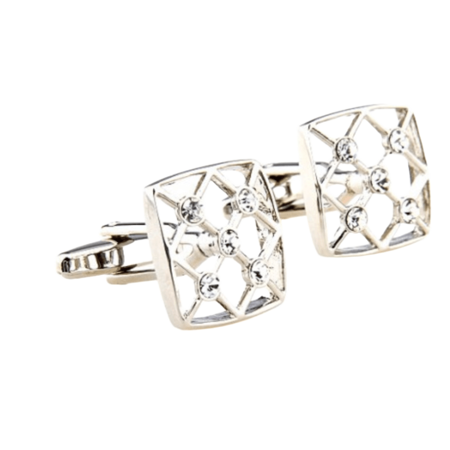 Silver Crystal Hollow Cuff Links