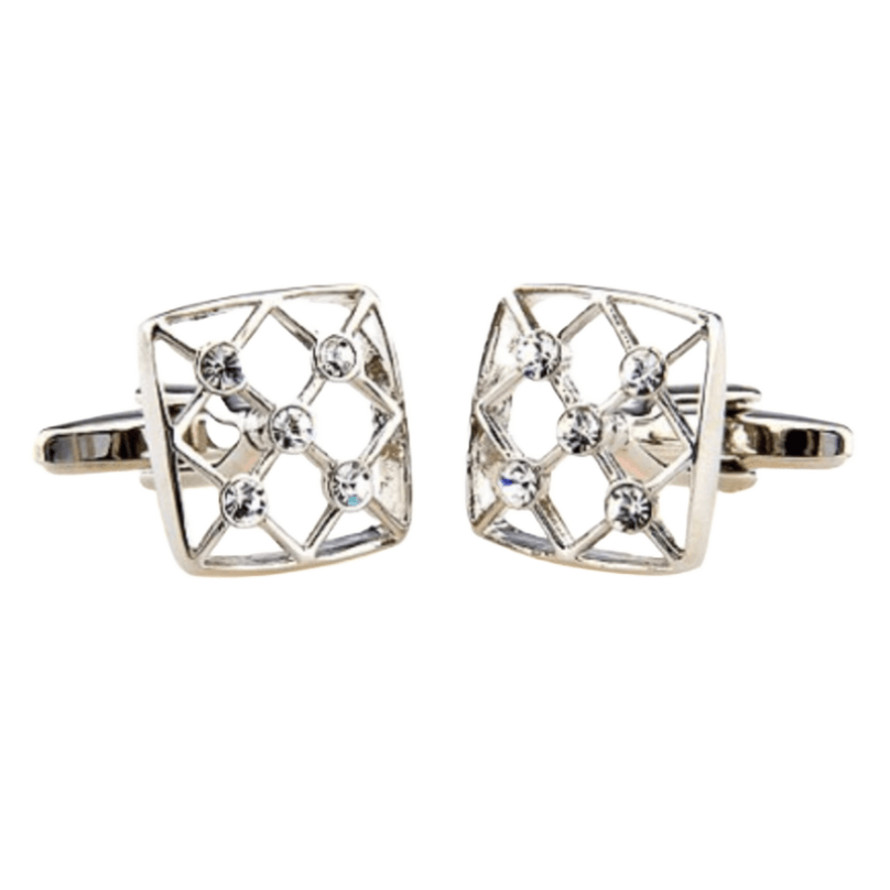 Silver Crystal Hollow Cuff Links