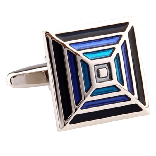 Silver/Black/Blue Pyramid Cuff Links