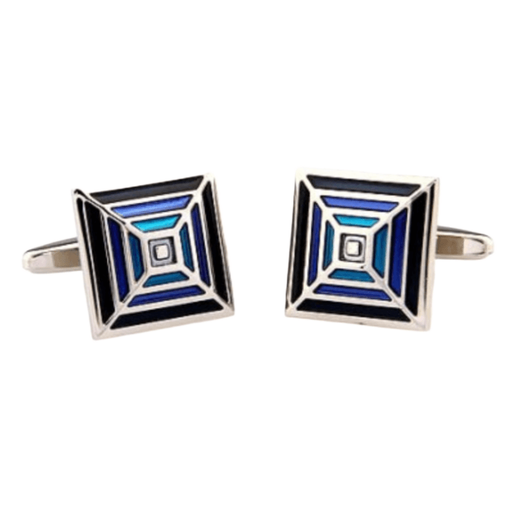Silver/Black/Blue Pyramid Cuff Links