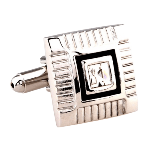Silver/Black Crystal Square Cuff Links