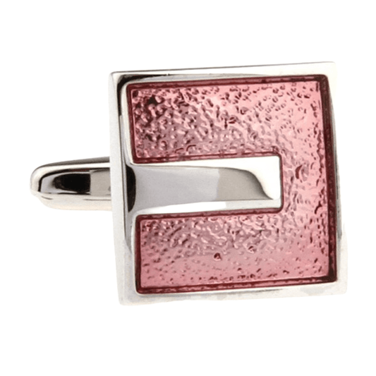 Silver/Coral Square Enamel Cuff Links