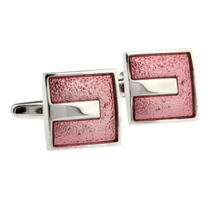 Silver/Coral Square Enamel Cuff Links