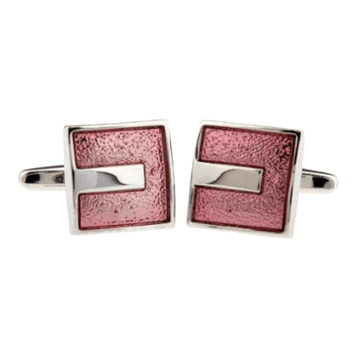 Silver/Coral Square Enamel Cuff Links